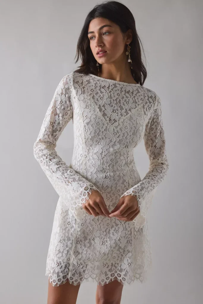 Milana Gardenia Lace Boatneck Bell Sleeve Mini Dress Full Size Image 4