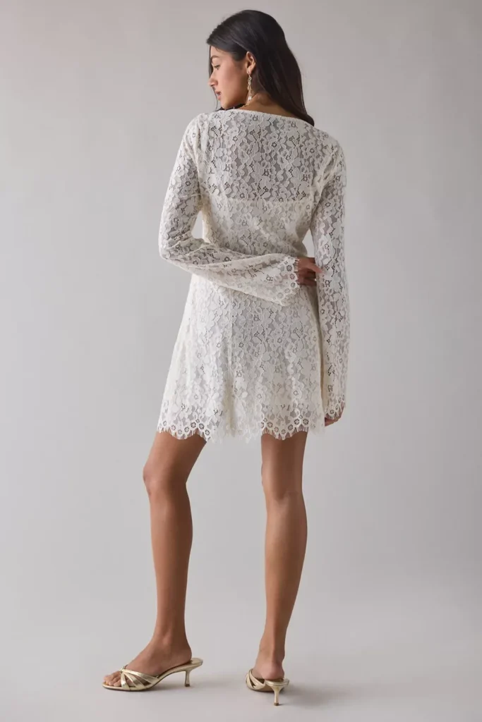 Milana Gardenia Lace Boatneck Bell Sleeve Mini Dress Full Size Image 2