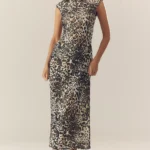 Short-Sleeve Slim Mesh Maxi Dress Thumbnail 1