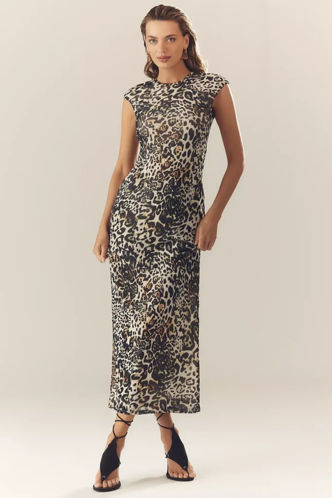 Short-Sleeve Slim Mesh Maxi Dress Full Size Image 1