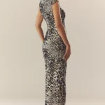 Short-Sleeve Slim Mesh Maxi Dress Thumbnail 3