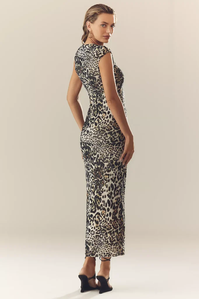 Short-Sleeve Slim Mesh Maxi Dress Full Size Image 3