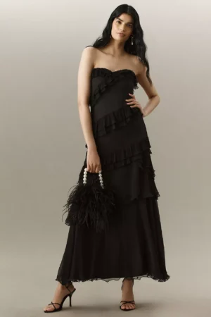 AMUR Harrison Silk Strapless Maxi Dress