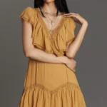 Short-Sleeve V-Neck Ruffle Midi Dress Thumbnail 3