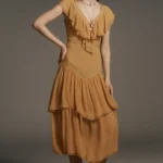 Short-Sleeve V-Neck Ruffle Midi Dress Thumbnail 1