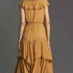Short-Sleeve V-Neck Ruffle Midi Dress Thumbnail 4