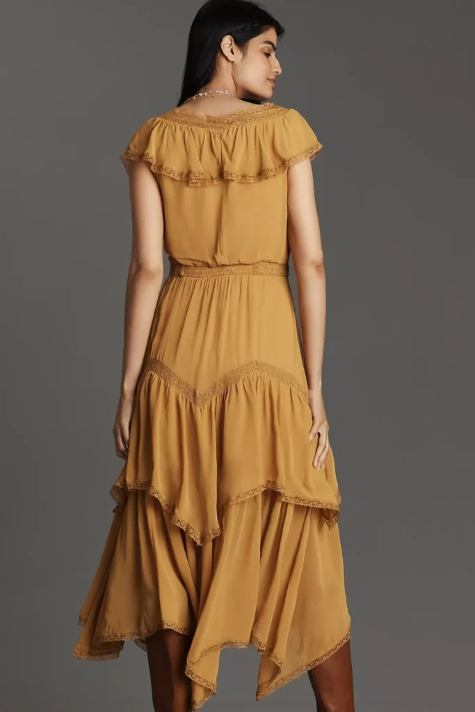 Short-Sleeve V-Neck Ruffle Midi Dress Full Size Image 4