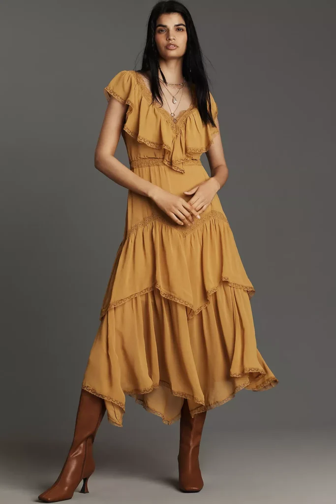 Short-Sleeve V-Neck Ruffle Midi Dress Full Size Image 2