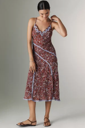 ANTHROPOLOGIE Sleeveless Appliqué Slip Midi Dress