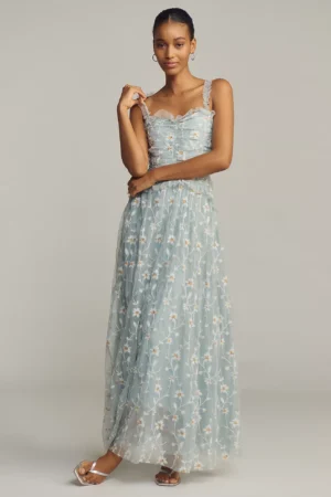 ANTHROPOLOGIE Sleeveless Tulle A-Line Maxi Dress