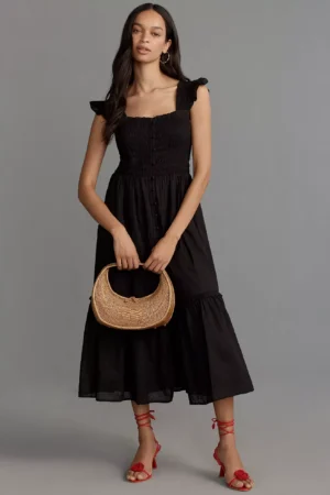 ANTHROPOLOGIE The Peregrine Square-Neck Midi Dress