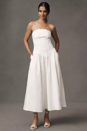 BHLDN Strapless Basque-Waist Midi Dress