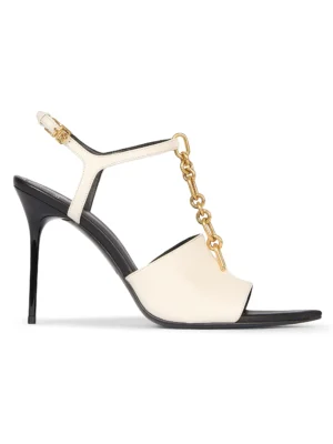 BALMAIN 95MM Chain-Link & Leather T-Strap Sandals