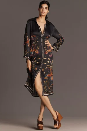 BL-NK Ferlina Long-Sleeve Midi Shirt Dress