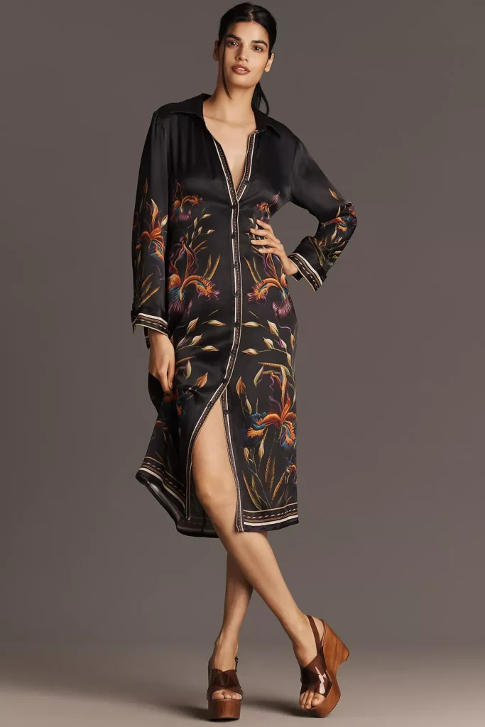 Ferlina Long-Sleeve Midi Shirt Dress Full Size Image 1
