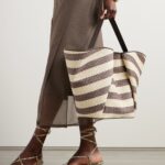 Leather-Trimmed Striped Raffia Tote Thumbnail 2