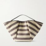 Leather-Trimmed Striped Raffia Tote Thumbnail 1