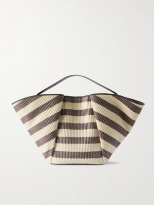 BRUNELLO CUCINELLI Leather-Trimmed Striped Raffia Tote