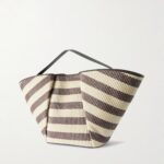 Leather-Trimmed Striped Raffia Tote Thumbnail 4
