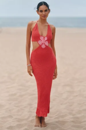 CAPITTANA Starla Magenta Cutout Midi Dress