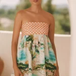 Strapless Patterned Bubble Mini Dress Thumbnail 1