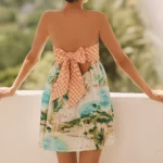 Strapless Patterned Bubble Mini Dress Thumbnail 3