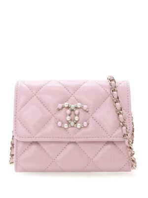 CHANEL PRE-OWNED Quilted Caviar Coco Candy Card Holder on Chain Crossbody Bag