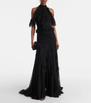 COSTARELLOS Halterneck Lace Gown