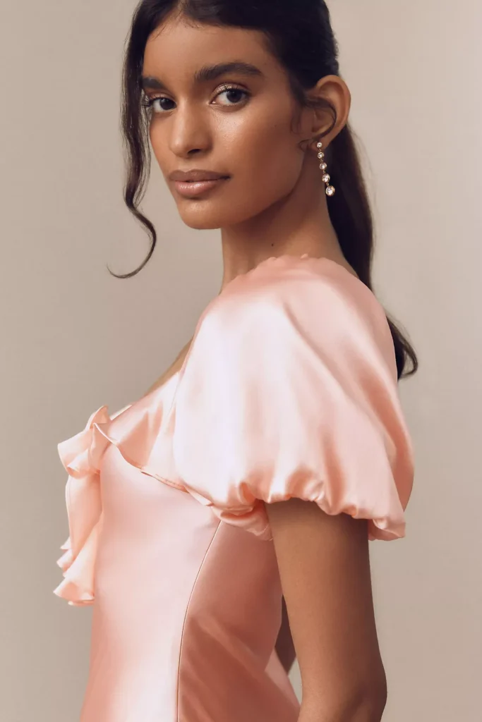 Eden Satin Puff-Sleeve Column Maxi Dress Full Size Image 2