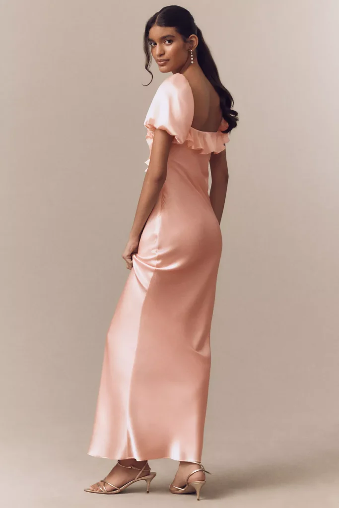 Eden Satin Puff-Sleeve Column Maxi Dress Full Size Image 3