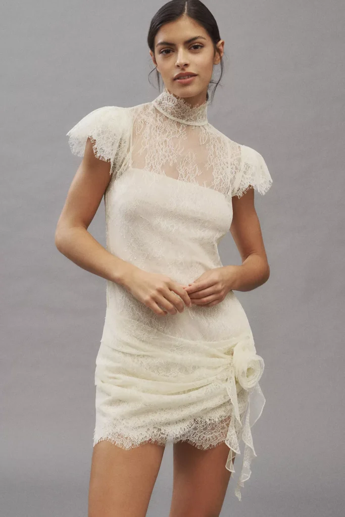Silentium Flounce-Sleeve Lace Mini Dress Full Size Image 4