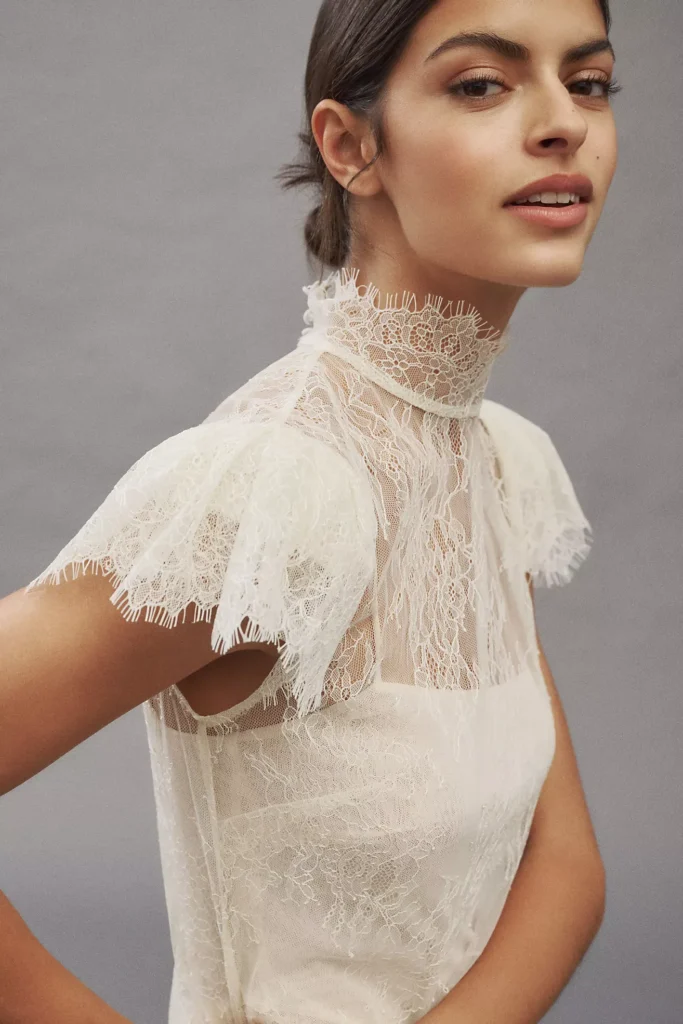 Silentium Flounce-Sleeve Lace Mini Dress Full Size Image 3