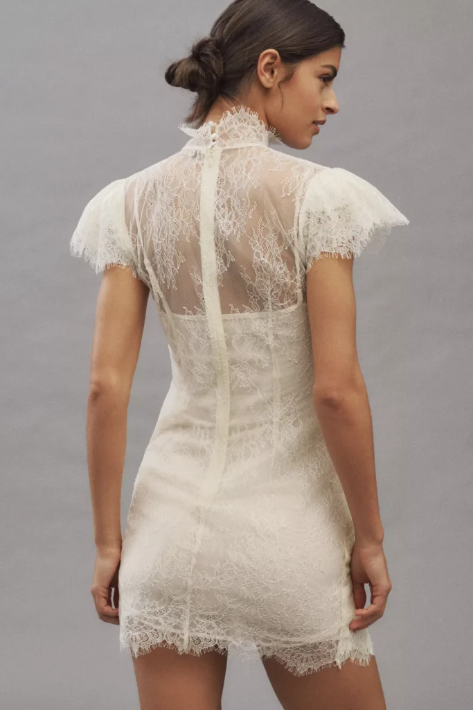 Silentium Flounce-Sleeve Lace Mini Dress Full Size Image 2