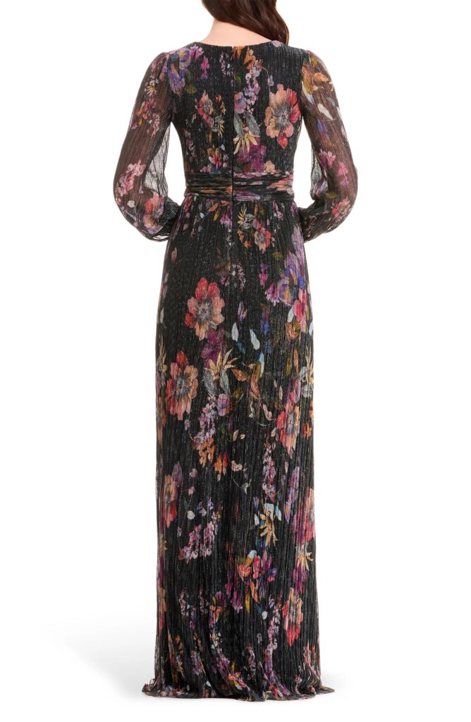 Pauline Metallic Floral Long Sleeve Gown Full Size Image 3