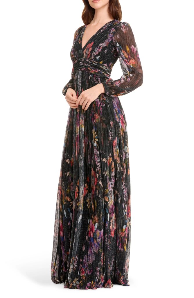 Pauline Metallic Floral Long Sleeve Gown Full Size Image 4