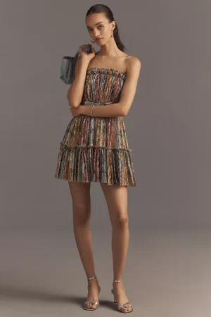 DRESS THE POPULATION Petra Strapless Pleated Mini Dress