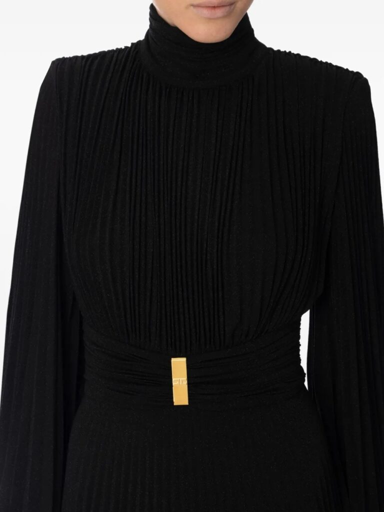 Pleated High-Neck Mini Dress Full Size Image 3