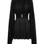Pleated High-Neck Mini Dress Thumbnail 4