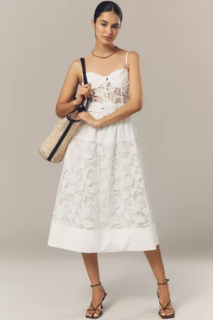 EN SAISON Marisol Lace Bustier Belted Midi Dress