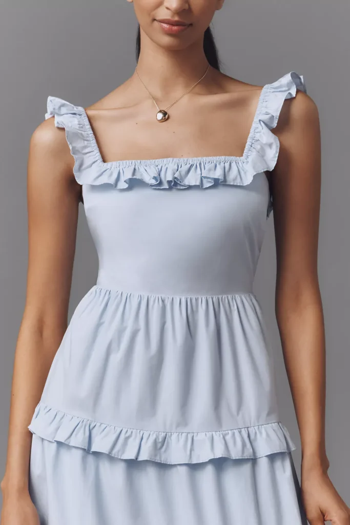 Square-Neck Tiered Ruffle Midi Dress Full Size Image 3