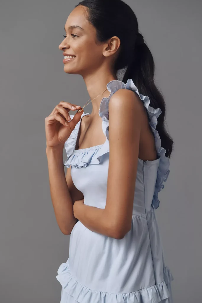 Square-Neck Tiered Ruffle Midi Dress Full Size Image 4