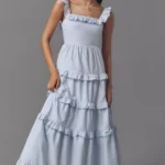 Square-Neck Tiered Ruffle Midi Dress Thumbnail 1