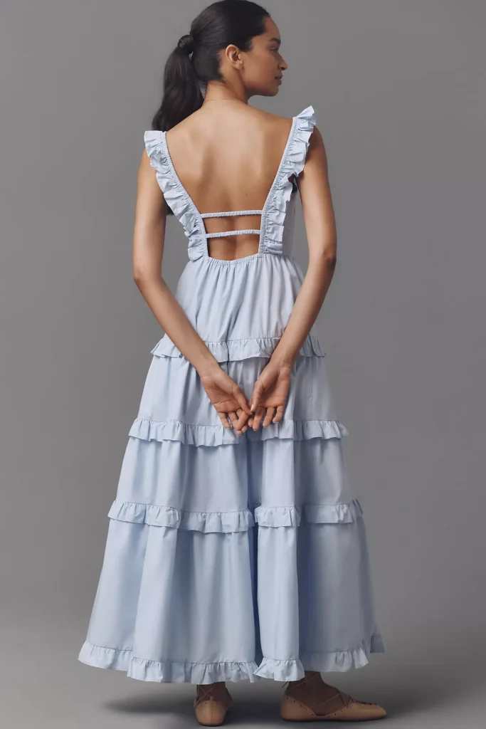 Square-Neck Tiered Ruffle Midi Dress Full Size Image 2