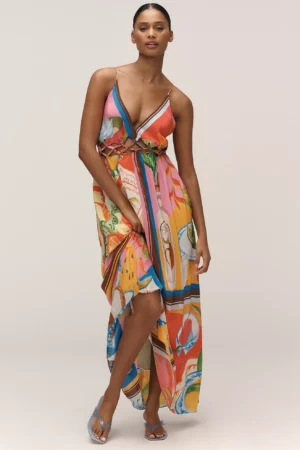 FARM RIO Sleeveless V-Neck Cutout A-Line Maxi Dress