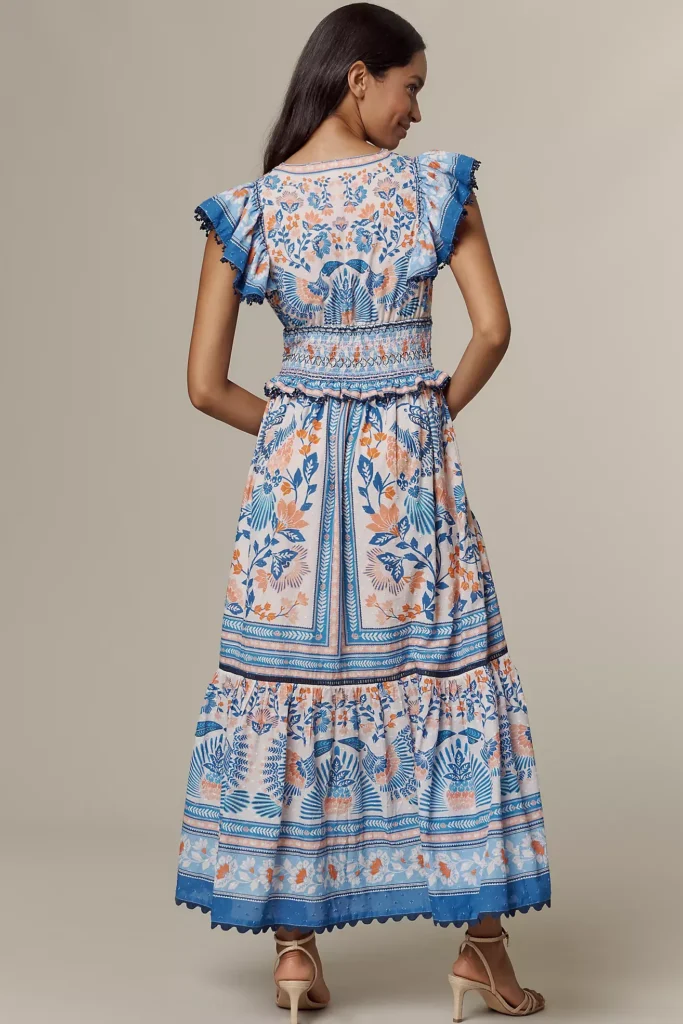 Ruffle-Sleeve Smocked Maxi Dress Full Size Image 2