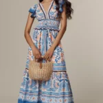 Ruffle-Sleeve Smocked Maxi Dress Thumbnail 1
