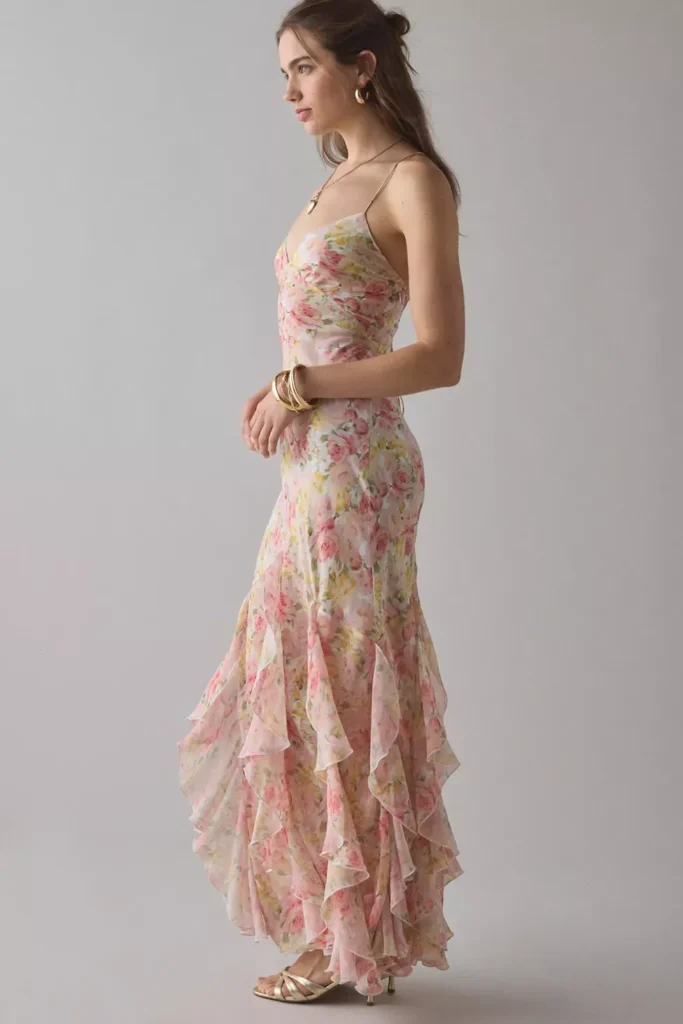 Elea Cascading Ruffle Chiffon Maxi Dress Full Size Image 4