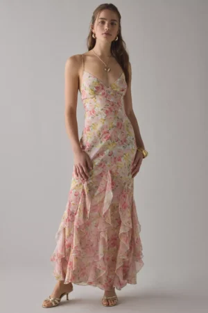 FOR LOVE & LEMONS Elea Cascading Ruffle Chiffon Maxi Dress