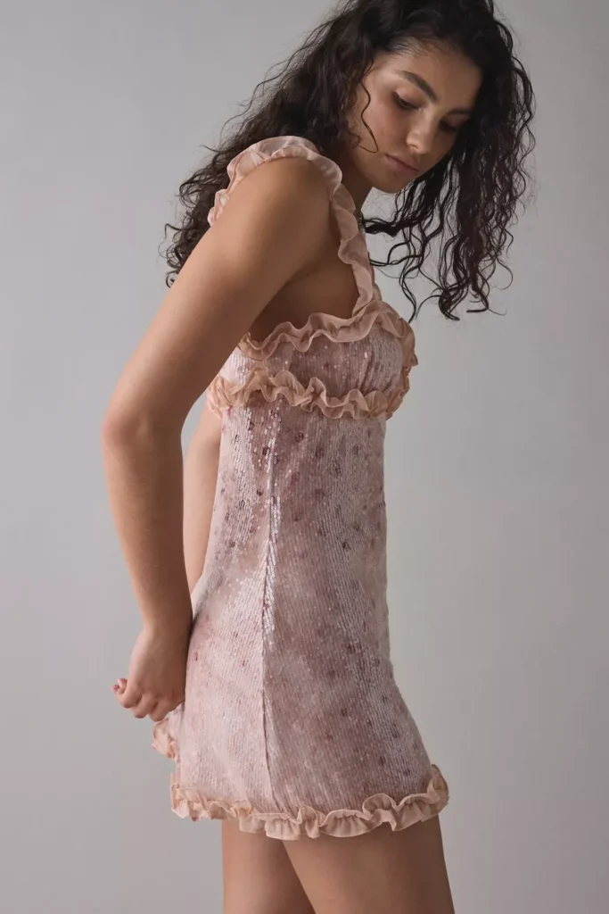 Sophia Ruffle-Trim Sequin Mini Dress Full Size Image 3