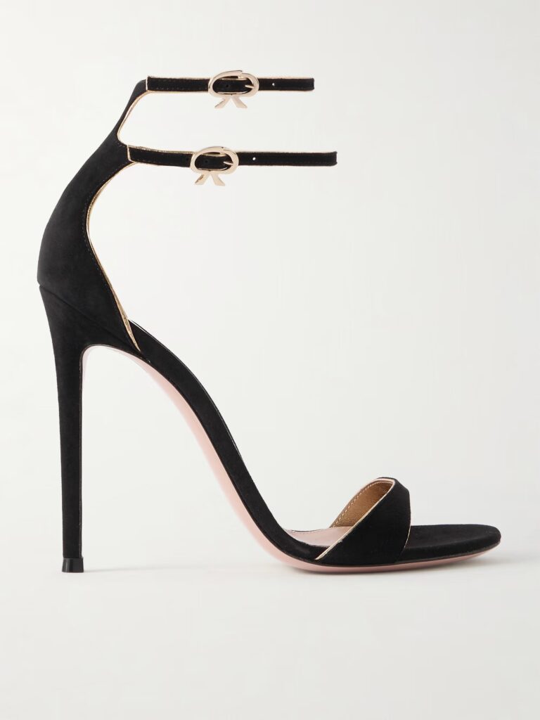 110 Metallic Leather-Trimmed Suede Sandals Full Size Image 1